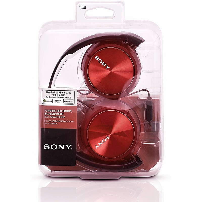 Sony mdrzx310ap over-head headphones with mic red