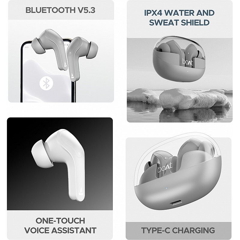 boAt Airdopes 311 Pro, 50HRS Battery, Fast Charge, Dual Mics ENx Tech, Transparent LID, Low Latency, IPX4, IWP Tech, v5.3 Bluetooth Earbuds, TWS Ear Buds Wireless Earphones with mic