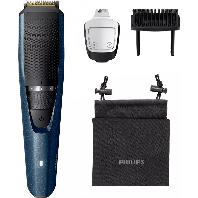 Philips BT3235/15 Beard Trimmer for Men 90 min runtime 20 length setting with battery indicator, Blue Philips BT3235/15 Beard Trimmer for Men 90 min runtime 20 length setting with battery indicator, Blue