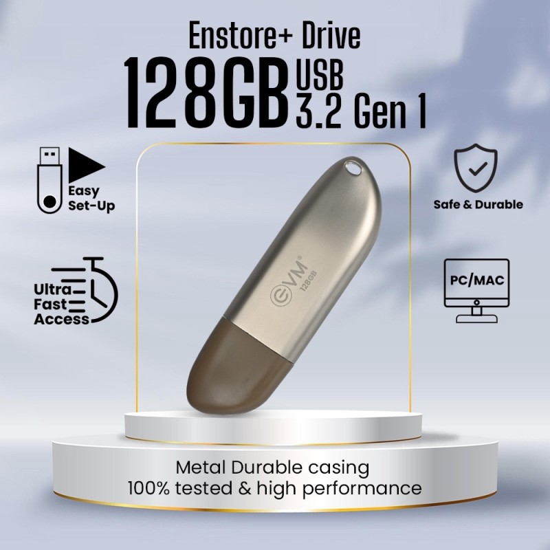 EVM 128GB ENSTORE+ DRIVE USB 3.2 GEN 1 (PENDRIVE) 128 GB Pen Drive Compatible with Desktop Computer, Laptop, Audio Player, Television USB 3.2 Metal Case (Gold) EVM 128GB ENSTORE+ DRIVE USB 3.2 GEN 1 (PENDRIVE) 128 GB Pen Drive Compatible with Desktop Computer, Laptop, Audio Player, Television USB 3.2 Metal Case (Gold)