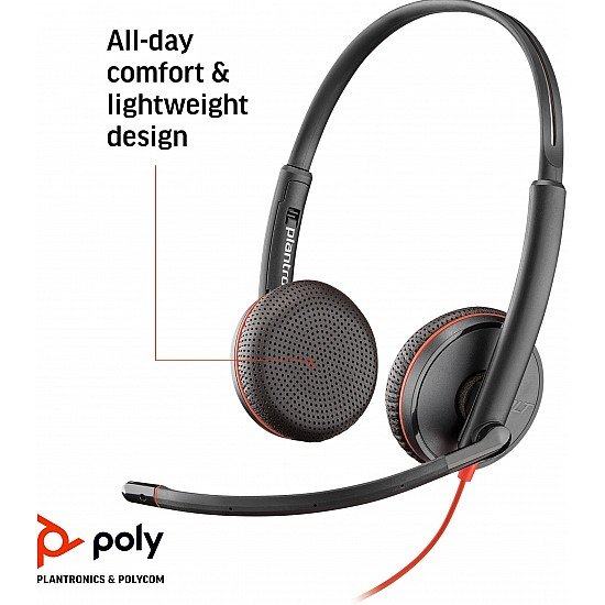 Poly by Plantronics - Blackwire 3225 USB-A Wired Headset - Dual-Ear (Stereo) Wired Over Ear Headphones with Mic - Connect to PC/Mac via USB-A or Mobile/Tablet via 3.5 mm Connector (209747-22)