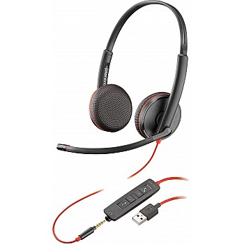 Poly by Plantronics - Blackwire 3225 USB-A Wired Headset - Dual-Ear (Stereo) Wired Over Ear Headphones with Mic - Connect to PC/Mac via USB-A or Mobile/Tablet via 3.5 mm Connector (209747-22)