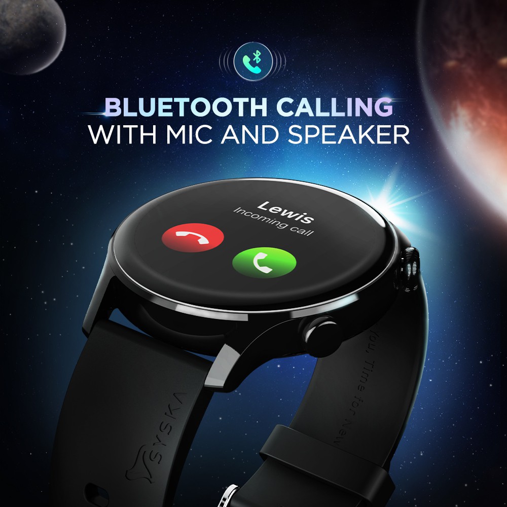 Syska Polar, 1.32 IPS Display, BT Calling with In Built Memory for Offline Songs Smartwatch (Black Strap, Free Size)
