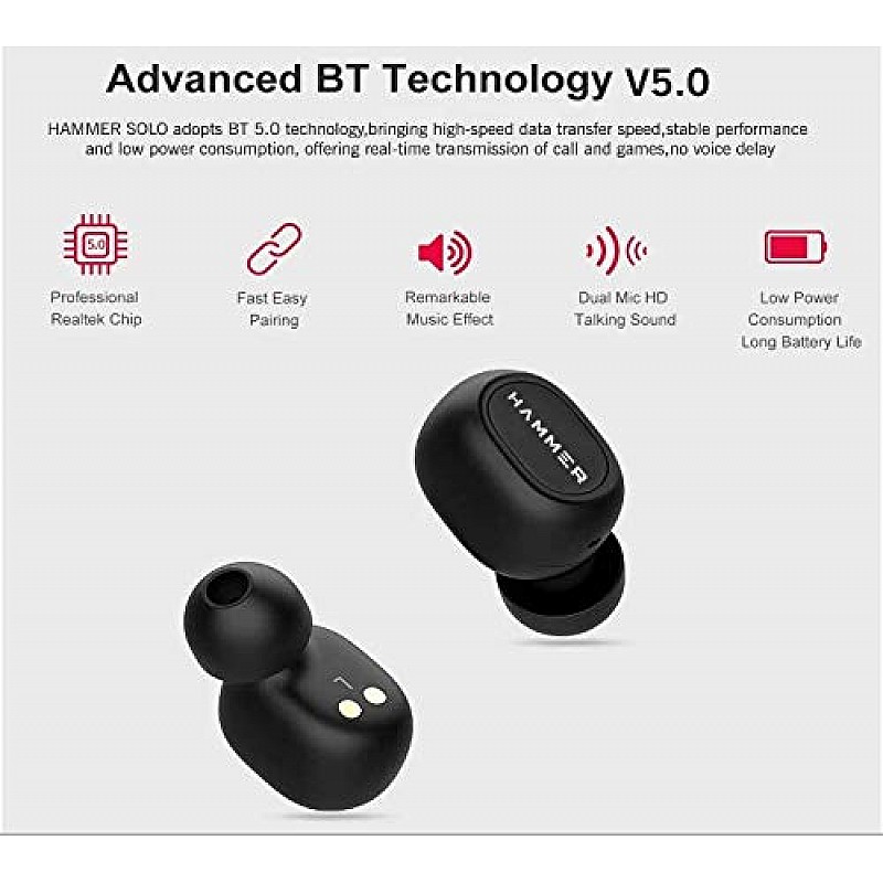 Hammer Solo Truly Wireless Bluetooth Tws Earbuds (Black)