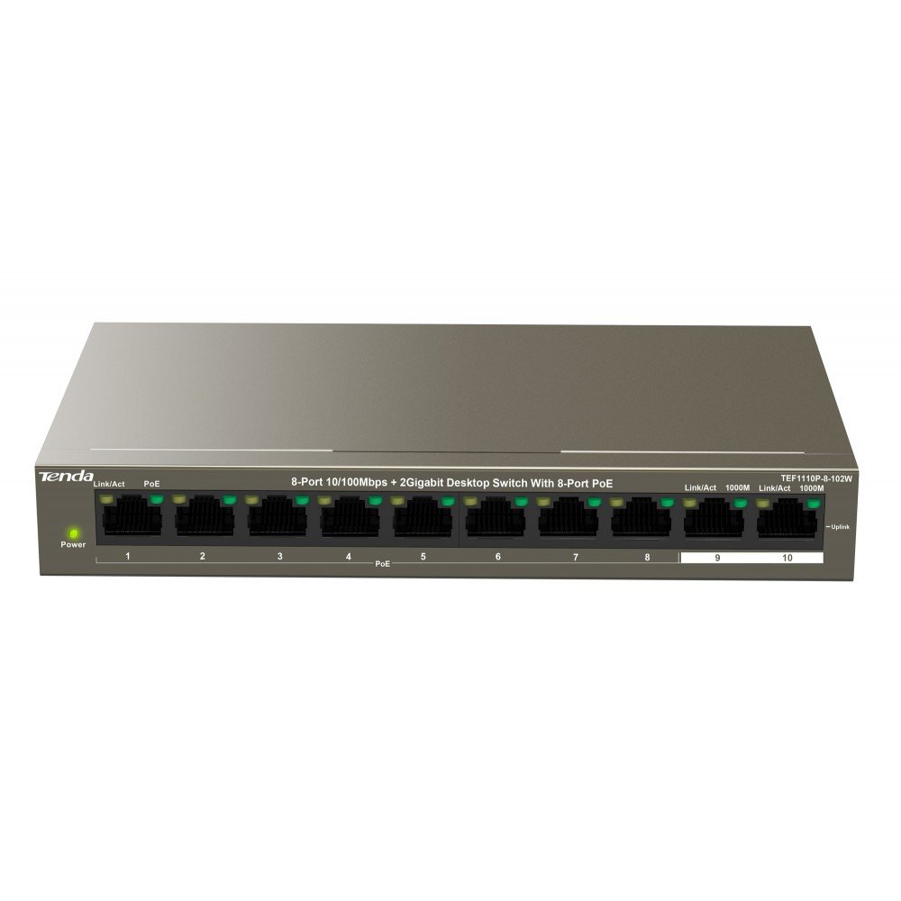 Tenda TEF1110P-8-63W 10-Port Desktop Switch with 8-Port PoE