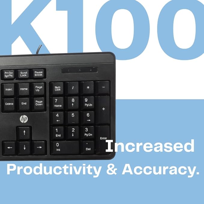 HP K100 Wired Keyboard, Quick, Comfy and Accurate, USB Plug & Play Setup,LED Indicators(7J4G1AA) HP K100 Wired Keyboard, Quick, Comfy and Accurate, USB Plug & Play Setup,LED Indicators(7J4G1AA)