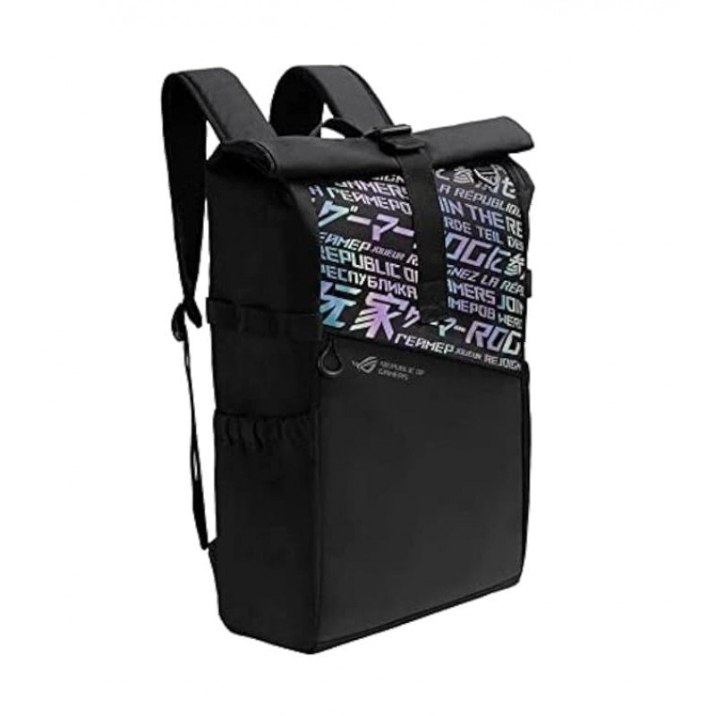 ASUS ROG BP4701 43.18 cm Gaming Backpack (Black), with Holographic Cybertext Printing, Roll Up Design, Suitable for up to 43.18 cm Laptop ASUS ROG BP4701 43.18 cm Gaming Backpack (Black), with Holographic Cybertext Printing, Roll Up Design, Suitable for up to 43.18 cm Laptop