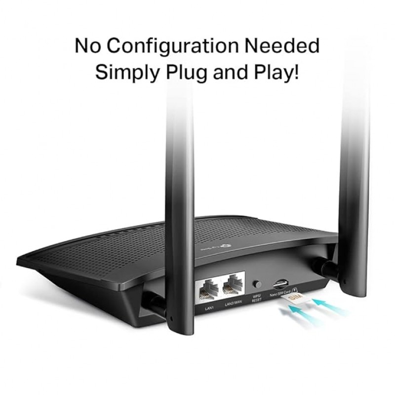 TP-Link TL-MR100 300Mbps 2.4GHz Wireless N 4G LTE, Wi-Fi N300, Plug and Play, Parental Controls, Guest Network, with Micro SIM Card Slot, WiFi Router, Black TP-Link TL-MR100 300Mbps 2.4GHz Wireless N 4G LTE, Wi-Fi N300, Plug and Play, Parental Controls, Guest Network, with Micro SIM Card Slot, WiFi Router, Black