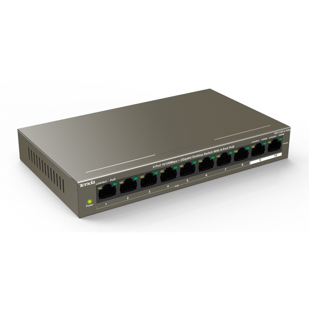 Tenda TEF1110P-8-63W 10-Port Desktop Switch with 8-Port PoE