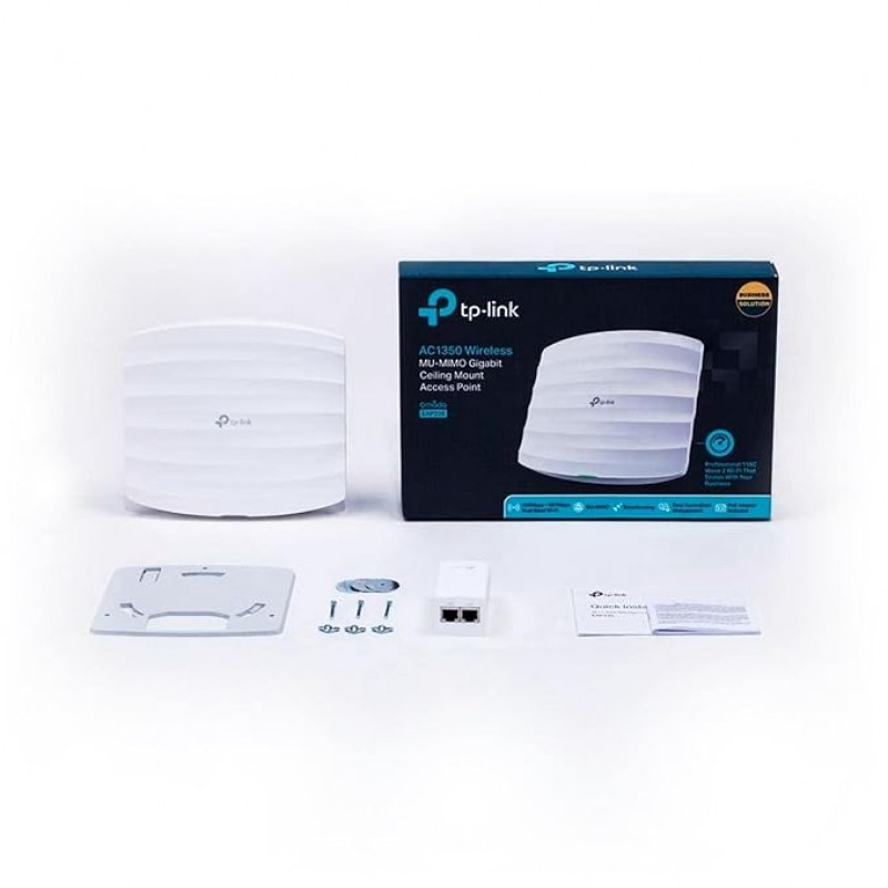 TP-Link Omada AC1350 Wireless Ceiling Mount Access Point Seamless Roaming,1200 Mbps,Dual_Band, Gigabit, MU-Mimo, Beamforming, Poe Powered, Free PoE Injector, (EAP225)