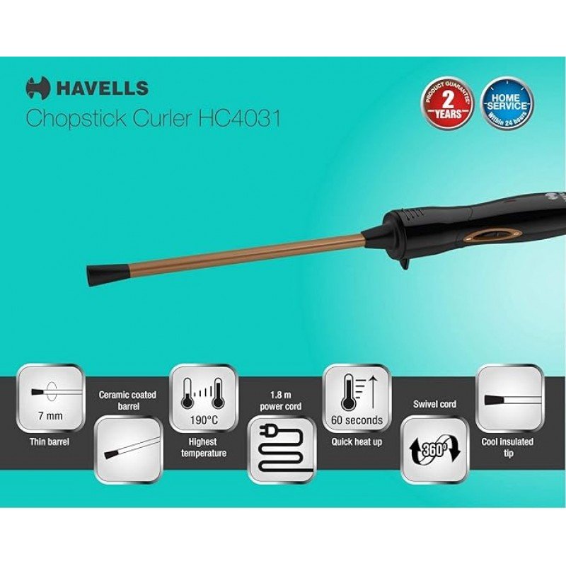 Havells HC4031 7 mm thin Chopstick Curler Black Havells HC4031 7 mm thin Chopstick Curler Black