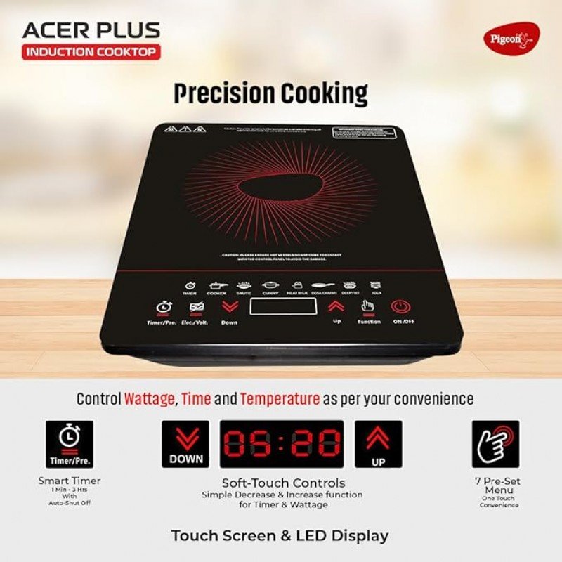 Pigeon By Stovekraft 14429 Acer Plus 1800 Watt Induction Cooktop with Feather Touch Control (Black) Pigeon By Stovekraft 14429 Acer Plus 1800 Watt Induction Cooktop with Feather Touch Control (Black)
