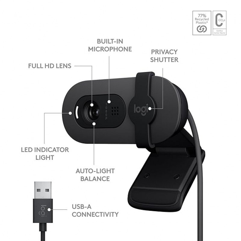 Logitech Brio 100 2 HD Webcam with Built-In Microphone USB Connectivity Logitech Brio 100 2 HD Webcam with Built-In Microphone USB Connectivity
