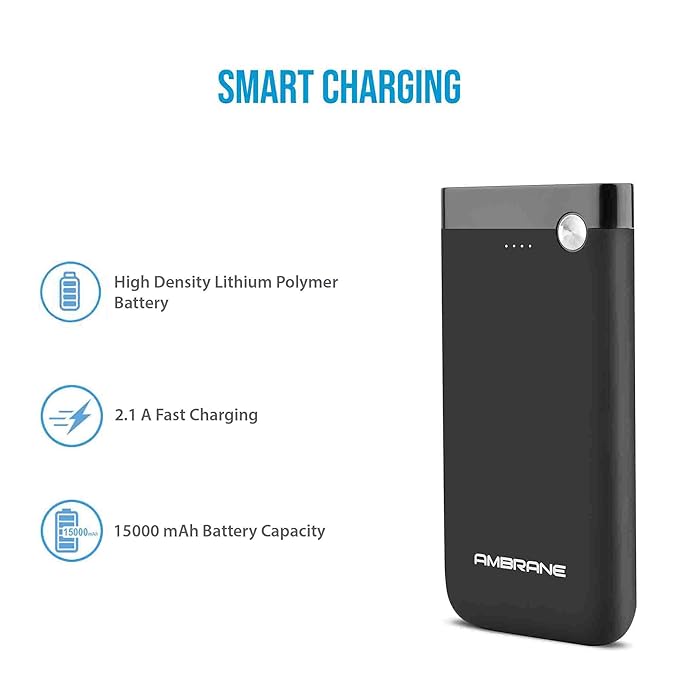 Ambrane 15000mAh Li-Polymer Powerbank with Type C and USB Ports
