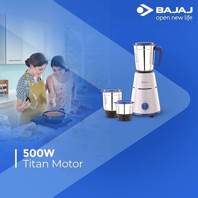 Bajaj Pluto Mixer Grinder, 500W, 3 Jars (White) Bajaj Pluto Mixer Grinder, 500W, 3 Jars (White)