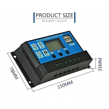 ELEPHANTBOAT® ABS 30A 12V 24V Solar Panel Charger Controller Battery Regulator Dual USB LCD Display (Blue)