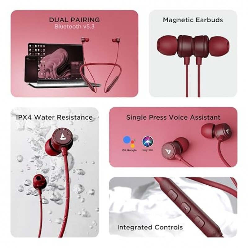 boAt Rockerz 195 Pro Bluetooth Wireless in Ear Neckband W/Up to 20 Hrs Playtime, Enx Tech, Integrated Controls, BT V5.3 W/Dual Pairing, 40 Ms Low Latency Beast Mode, ASAP Charge(Maroon Maverick) boAt Rockerz 195 Pro Bluetooth Wireless in Ear Neckband W/Up to 20 Hrs Playtime, Enx Tech, Integrated Controls, BT V5.3 W/Dual Pairing, 40 Ms Low Latency Beast Mode, ASAP Charge(Maroon Maverick)
