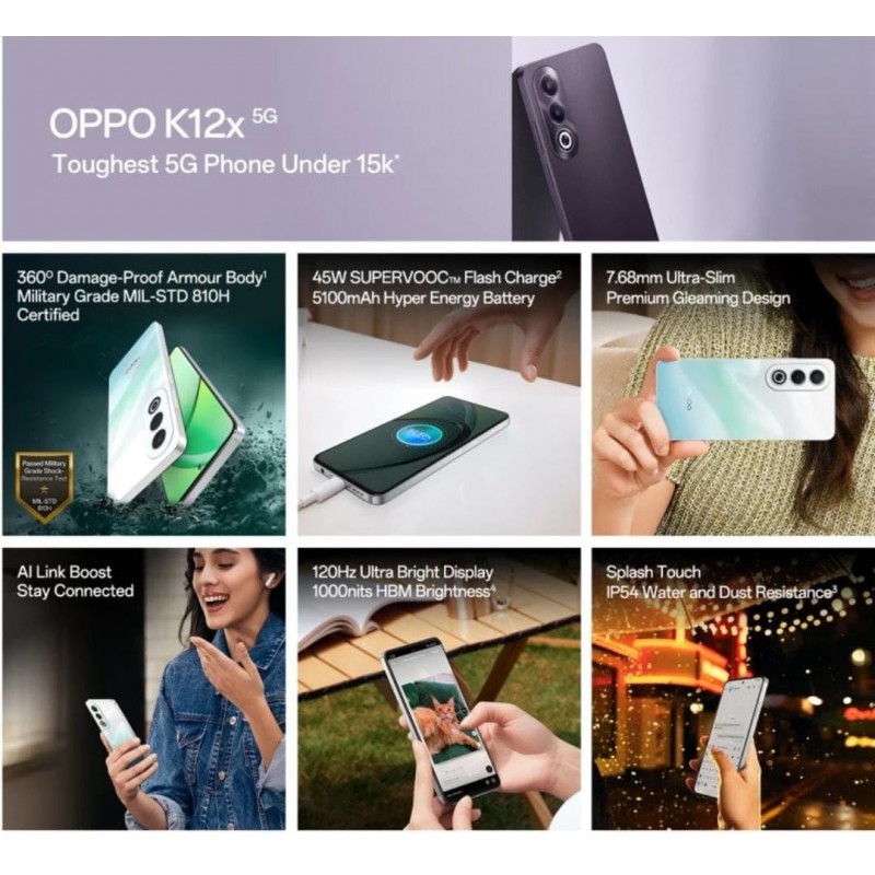 Oppo K12x 5G with 45W SUPERVOOC Charger in-The-Box (Breeze Blue, 128 GB) (6 GB RAM) Oppo K12x 5G with 45W SUPERVOOC Charger in-The-Box (Breeze Blue, 128 GB) (6 GB RAM)
