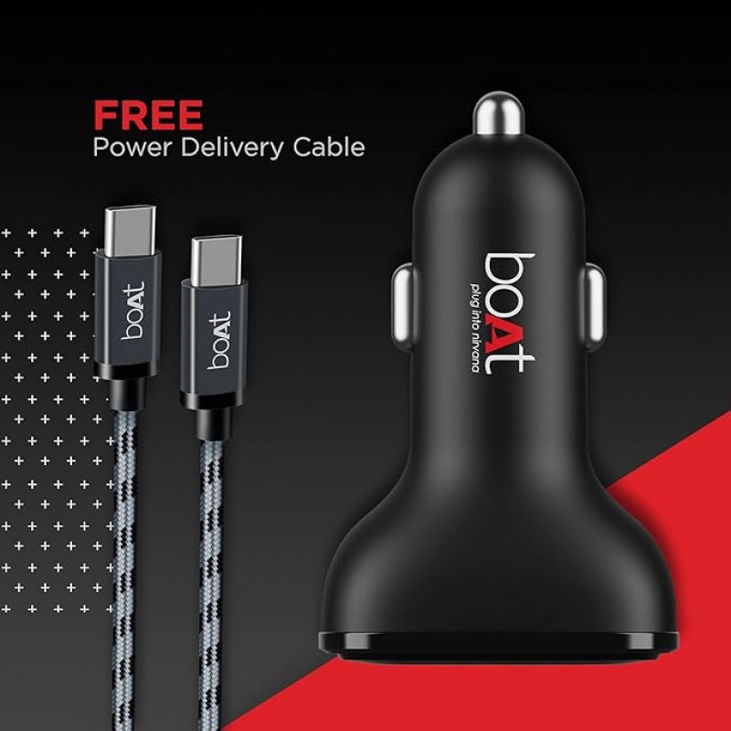 boAt Dual Port Qc-Pd 24W Fast Car Charger with 24W Fast Pd Charging & 18W Qc Charging Compatible with All Smartphones, Tablets & Laptops (Free Type C to Type C Cable), Black boAt Dual Port Qc-Pd 24W Fast Car Charger with 24W Fast Pd Charging & 18W Qc Charging Compatible with All Smartphones, Tablets & Laptops (Free Type C to Type C Cable), Black