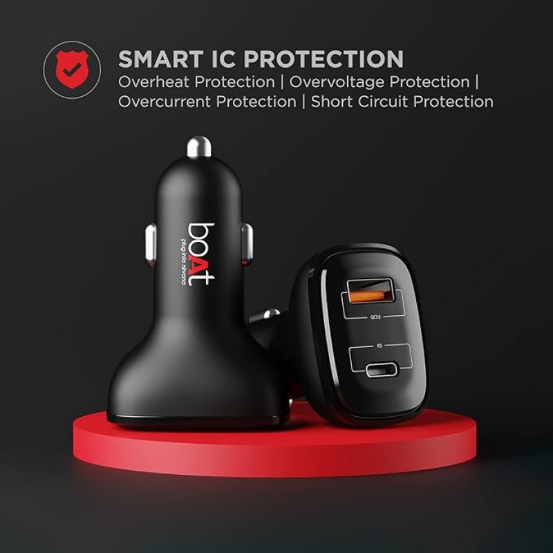 boAt Dual Port Qc-Pd 24W Fast Car Charger with 24W Fast Pd Charging & 18W Qc Charging Compatible with All Smartphones, Tablets & Laptops (Free Type C to Type C Cable), Black boAt Dual Port Qc-Pd 24W Fast Car Charger with 24W Fast Pd Charging & 18W Qc Charging Compatible with All Smartphones, Tablets & Laptops (Free Type C to Type C Cable), Black