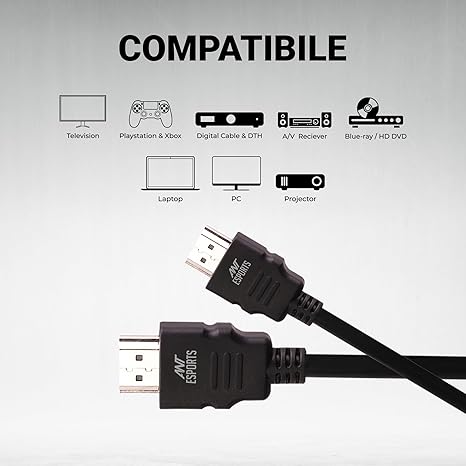 Ant Esports AEH0105 HDMI Cable 4K High-Speed HDMI Cord 18Gbps with Ethernet Support 4K 60Hz Compatible with Windows,Apple,UHD TV, Monitor, Computer,Xbox 360,PS5 PS4, Blu-ray, and More -1.5 Meter-Black Ant Esports AEH0105 HDMI Cable 4K High-Speed HDMI Cord 18Gbps with Ethernet Support 4K 60Hz Compatible with Windows,Apple,UHD TV, Monitor, Computer,Xbox 360,PS5 PS4, Blu-ray, and More -1.5 Meter-Black