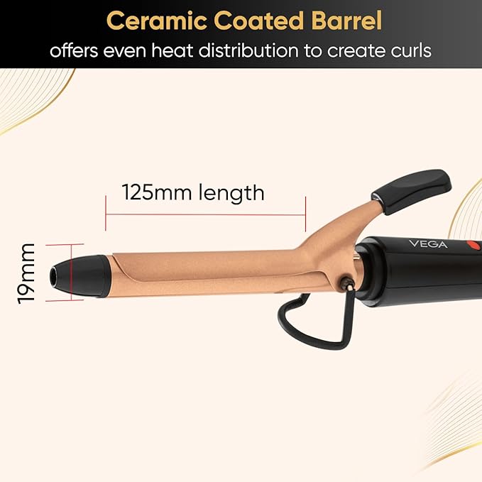 VEGA Ease Curl 19 mm Barrel Hair Curler With Ceramic Coated Plates, (VHCH-01), Beige VEGA Ease Curl 19 mm Barrel Hair Curler With Ceramic Coated Plates, (VHCH-01), Beige