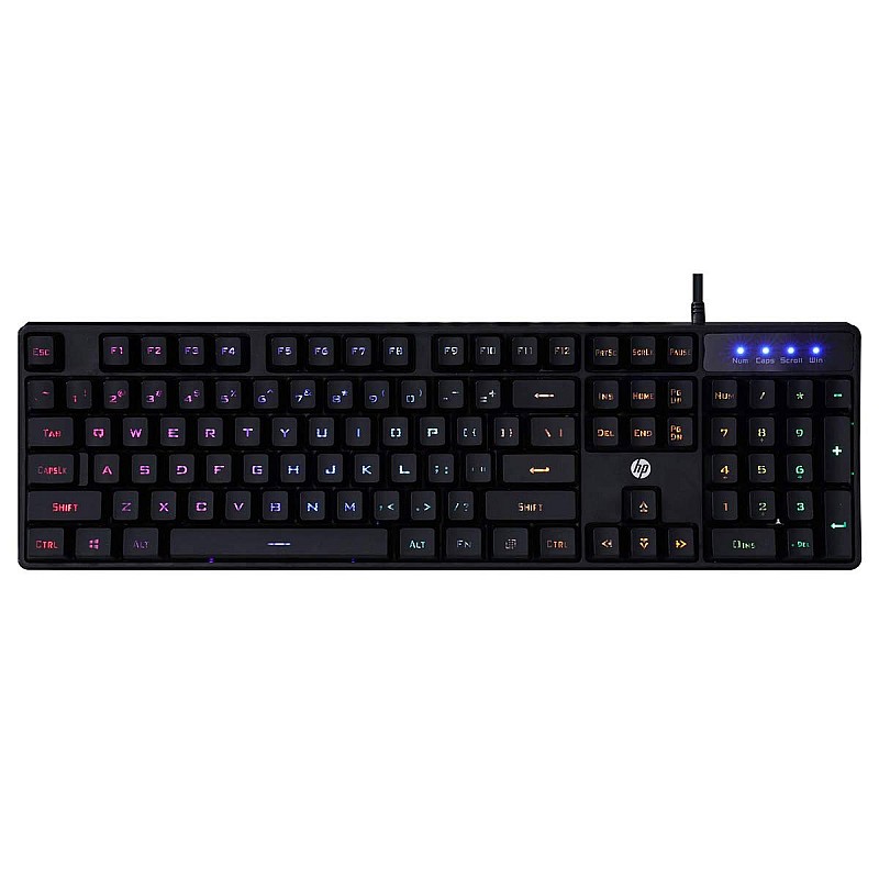 HP K300 Backlit Membrane Wired Gaming Keyboard with Mixed Color Lighting, 4 LED Indicators