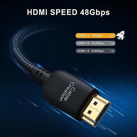 CableCreation 8K HDMI Cable 6 Feet, Braided Ultra High Speed HDMI Cable 48Gbps 8K@60Hz, 4K@120Hz 144Hz eARC HDR HDCP 2.2 & 2.3 Compatible with PS5, PS4, Xbox Series X, Roku TV, Rtx 3080 (Black)