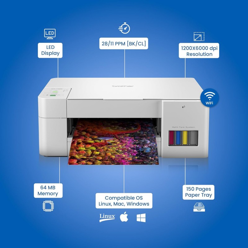 Brother Ink Tank DCP-T426W Multifunction (Print Scan Copy) Color Printer Best for Home, 150 Sheet Paper Tray, WiFi, Print Up to 7.5 K Pages in Black and 5 K in Color Each for (CMY), Free Installation (Refurbished) Brother Ink Tank DCP-T426W Multifunction (Print Scan Copy) Color Printer Best for Home, 150 Sheet Paper Tray, WiFi, Print Up to 7.5 K Pages in Black and 5 K in Color Each for (CMY), Free Installation (Refurbished)