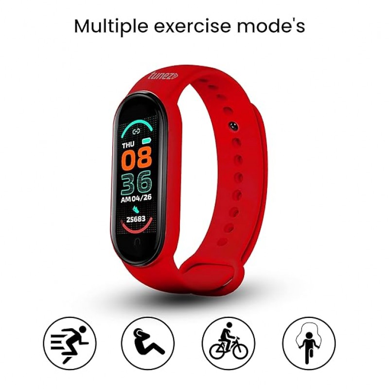 tunez Swastha S30 Smart Band Watch with 1.1 inch IPS LCD Display,14 Days Battery Life,24/7 Heart Rate, Sleep Monitoring, USB Charging Compatible with All Android and iOS Devices (Red), Extra Large tunez Swastha S30 Smart Band Watch with 1.1 inch IPS LCD Display,14 Days Battery Life,24/7 Heart Rate, Sleep Monitoring, USB Charging Compatible with All Android and iOS Devices (Red), Extra Large