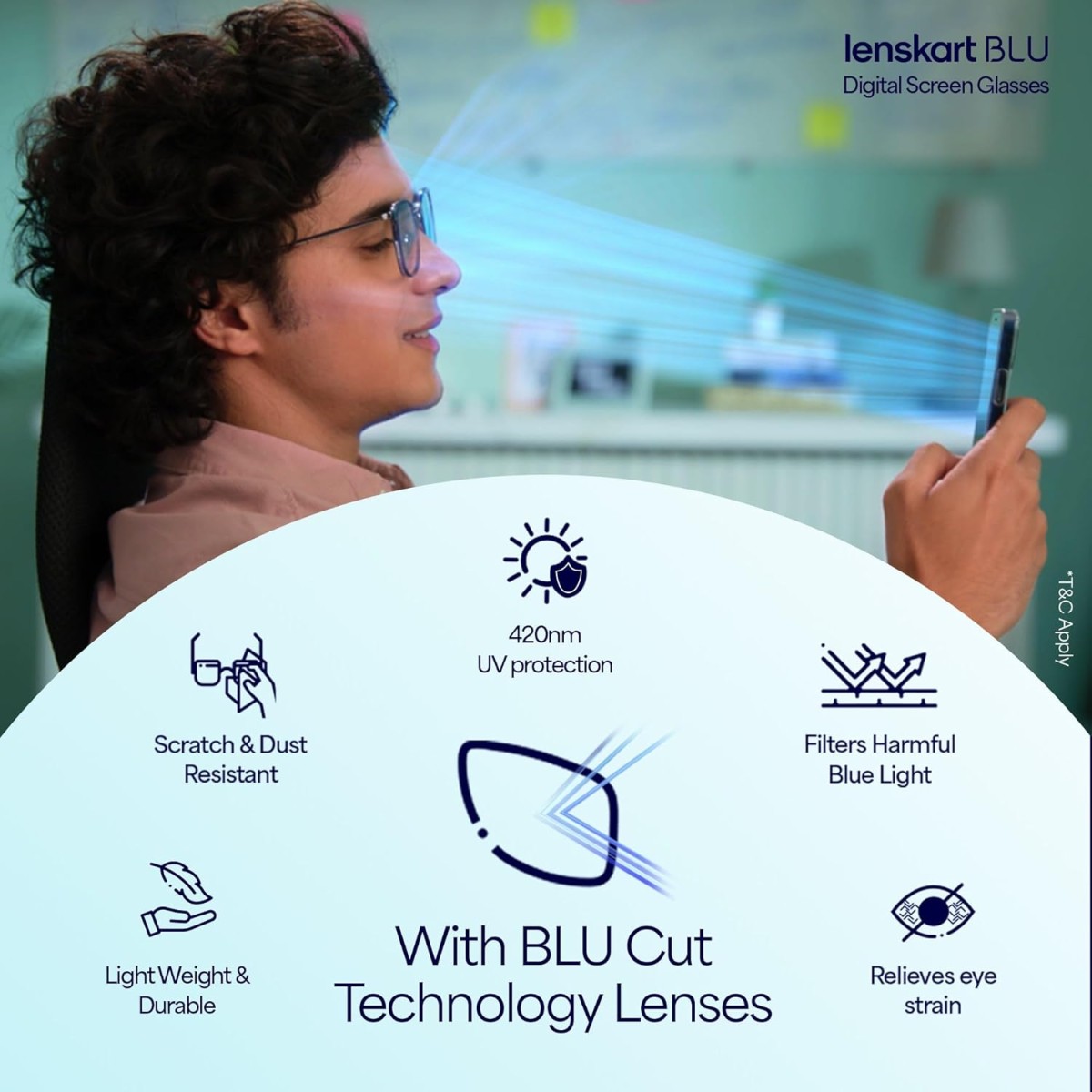 LENSKART BLU | Zero Power Blue Cut Computer Glasses | Anti Glare, Lightweight & Blocks Harmful Rays | 100% UV Protected | Full Rim Rectangular | For Men & Women | Large | LB E13737