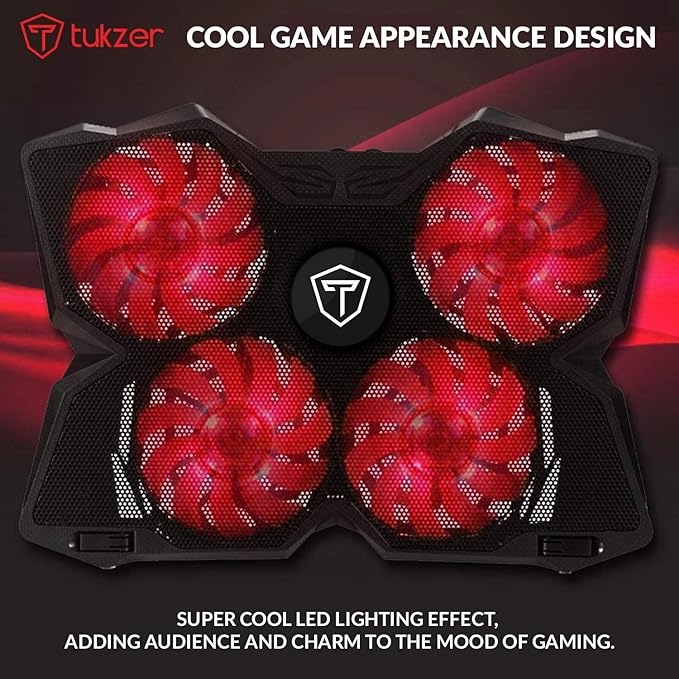 Tukzer Laptop Cooling Pad, Portable Slim Quiet-USB Powered Gaming Cooler Stand Chill Mat| 4-Red-LED Fans| Dual-USB-Port Tukzer Laptop Cooling Pad, Portable Slim Quiet-USB Powered Gaming Cooler Stand Chill Mat| 4-Red-LED Fans| Dual-USB-Port