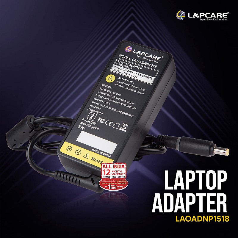 Lapcare 19V 65W 3.42A Compatible Laptop Adapter Charger for Toshiba Satellite and Acer Travel Mate Series Models