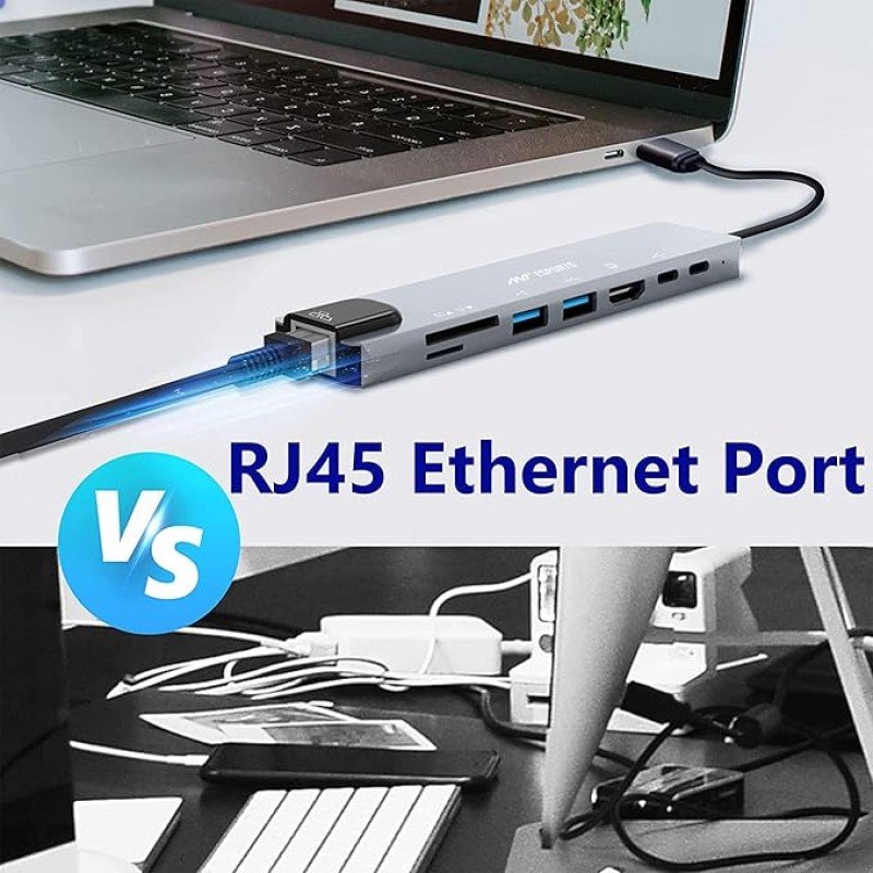 Ant Esports AEC810 8-in-1 USB C HUB HDMI Adapter, Type C Ethernet Card Reader,1*USB 3.0 Ports, Grey Ant Esports AEC810 8-in-1 USB C HUB HDMI Adapter, Type C Ethernet Card Reader,1*USB 3.0 Ports, Grey