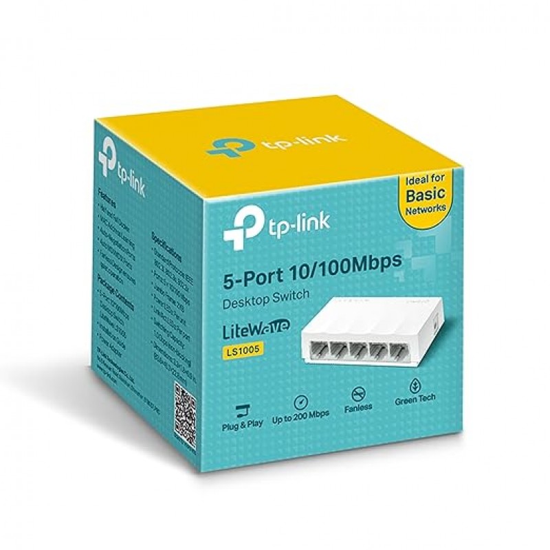 TP-Link LS1005 5-Port 10/100Mbps Desktop Switch|Green Ethernet Technology Network Hub|IEEE 802.3X |Plug and Play|Fanless Design TP-Link LS1005 5-Port 10/100Mbps Desktop Switch|Green Ethernet Technology Network Hub|IEEE 802.3X |Plug and Play|Fanless Design