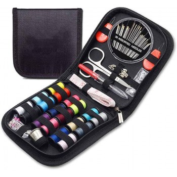 HASTHIP 70 DIY Premium Sewing Supplies, Mini Sewing kit for Home, Travel & Emergency Filled with Mending and Sewing Needles, Scissors, Thimble, Thread, Tape Measure, Black