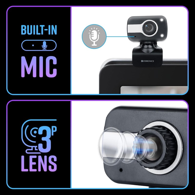 Zebronics Zeb-Crystal Clear Web Camera with 3P Lens Built-in Microphone Black Zebronics Zeb-Crystal Clear Web Camera with 3P Lens Built-in Microphone Black