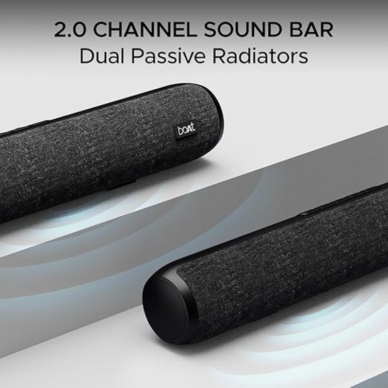 boAt Aavante Bar 600, 25W Signature Sound, 2.0 CH with Dual Passive Radiators, 7 HRS Battery, Multi Connectivity, Bluetooth Sound Bar, Soundbar Speaker (Jade Black) boAt Aavante Bar 600, 25W Signature Sound, 2.0 CH with Dual Passive Radiators, 7 HRS Battery, Multi Connectivity, Bluetooth Sound Bar, Soundbar Speaker (Jade Black)