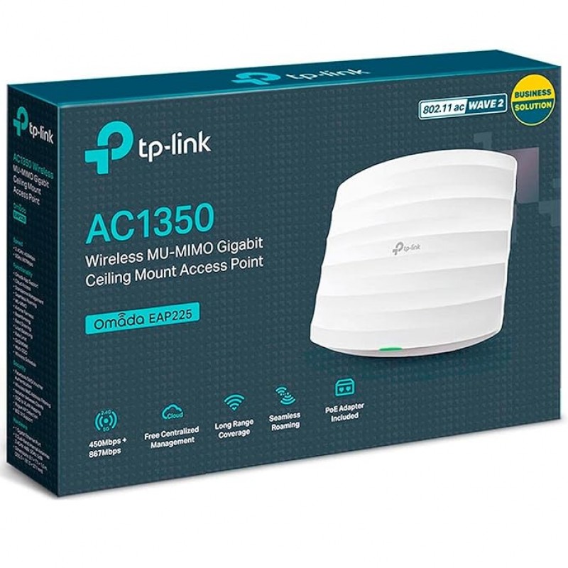 TP-Link Omada AC1350 Wireless Ceiling Mount Access Point Seamless Roaming,1200 Mbps,Dual_Band, Gigabit, MU-Mimo, Beamforming, Poe Powered, Free PoE Injector, (EAP225)