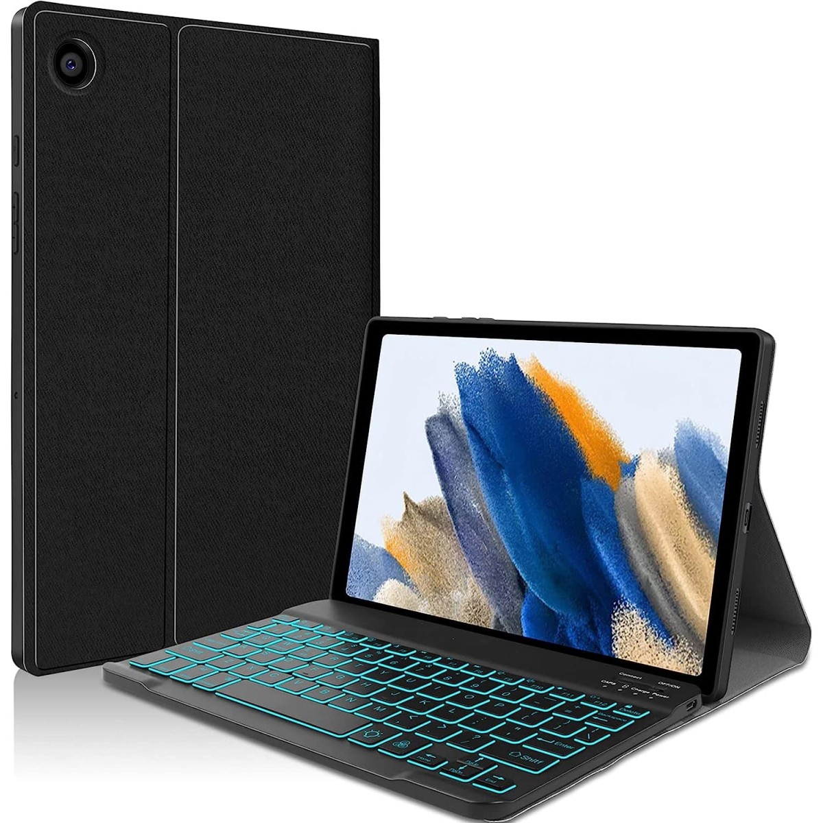 typecase Keyboard Case for Samsung Galaxy Tab A8 (10.5 Inch) Model- SM-X200/X205/X207 with 7-Colors Backlights, Slim Tri Fold Wireless Bluetooth Keyboard with Detachable Tablet Case Cover - (Black)