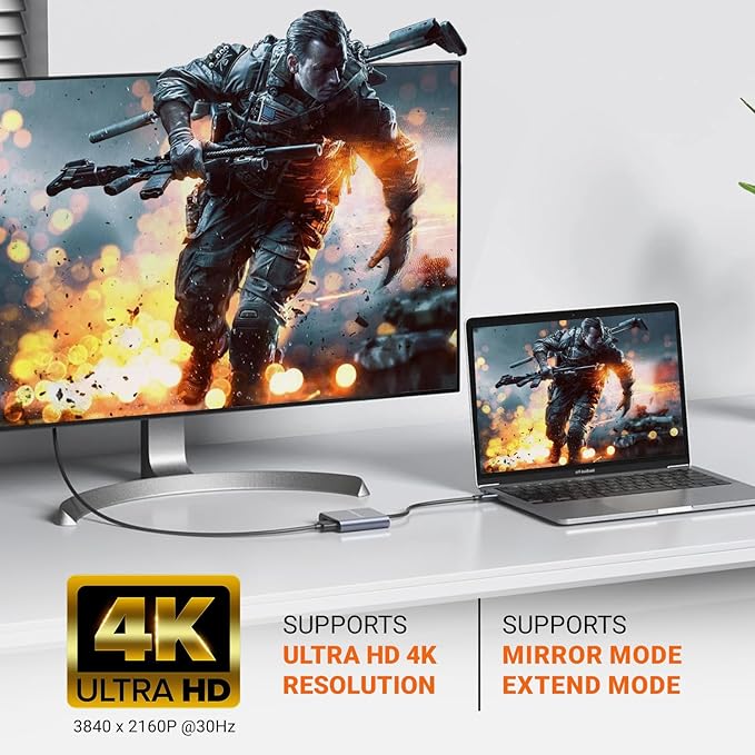 Tukzer 4-in-1 Type-C Hub to HDMI 4K 30Hz, VGA 1080P 60Hz, USB 3.0 Data, 100W PD, MultiPort Adapter