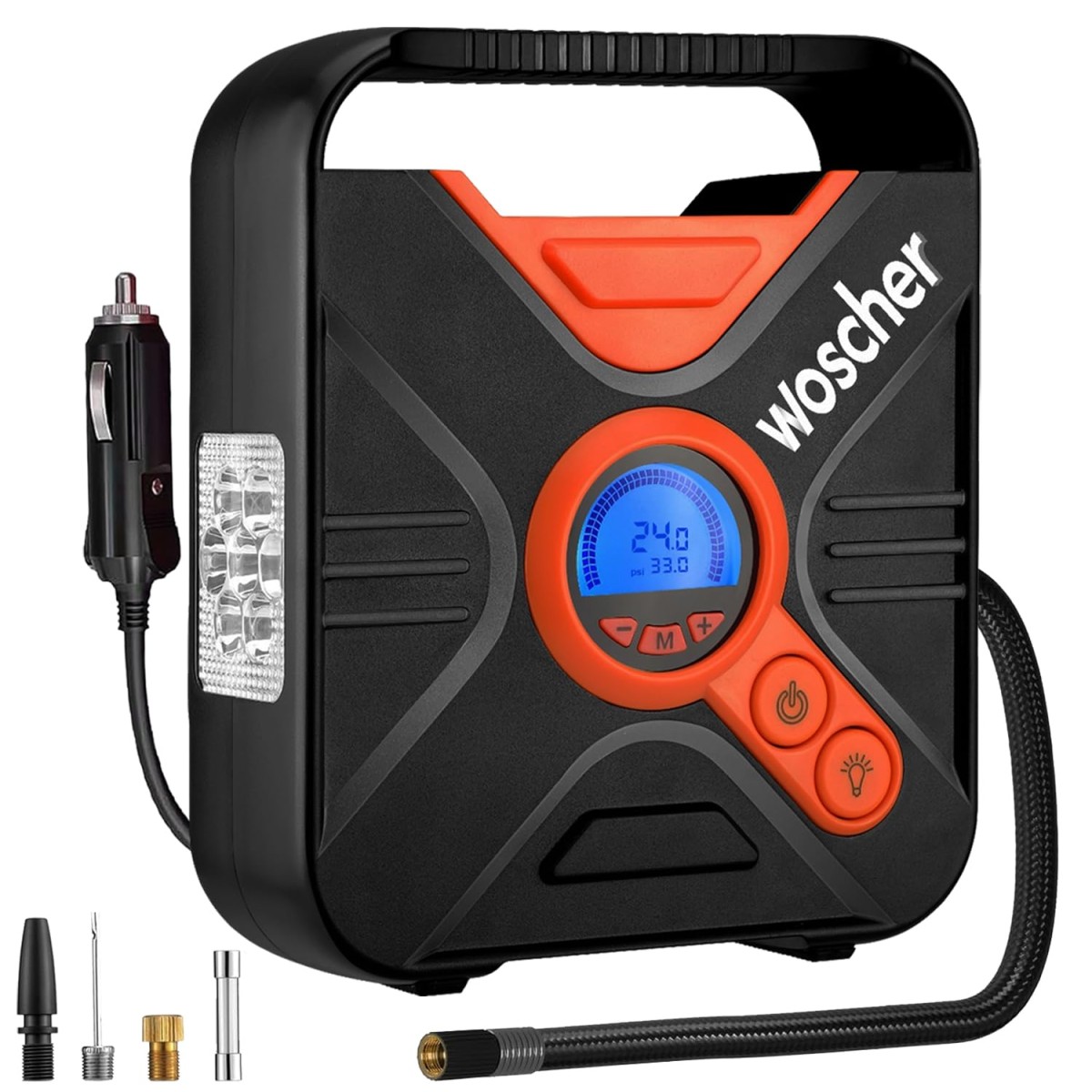 Woscher ProPower 300PSI Smart Tyre Inflator 802D for Cars and Bikes Digital Display Multiple Modes