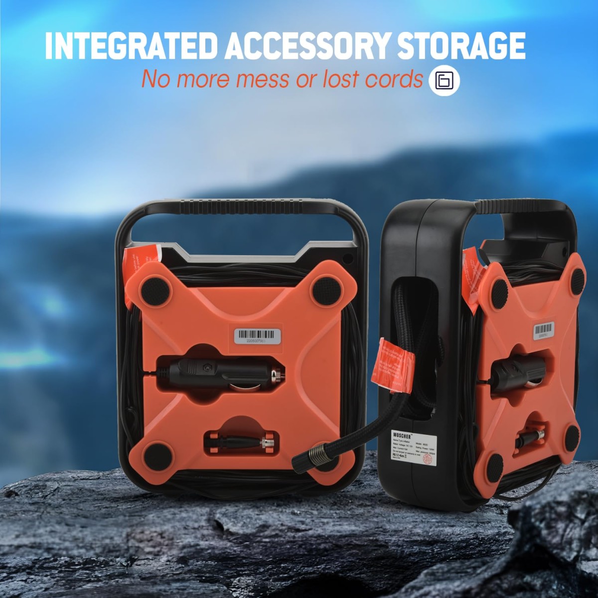 Woscher ProPower 300PSI Smart Tyre Inflator 802D for Cars and Bikes Digital Display Multiple Modes