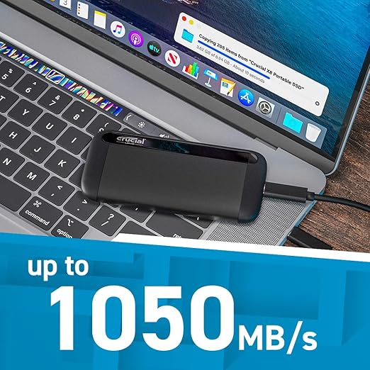 Crucial X8 1TB Portable SSD Up to 1050MB/s USB 3.2 External Solid State Drive, USB-C, USB-A CT1000X8SSD9 Crucial X8 1TB Portable SSD Up to 1050MB/s USB 3.2 External Solid State Drive, USB-C, USB-A CT1000X8SSD9