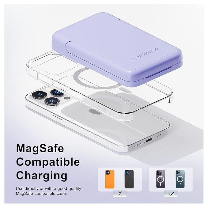 Ambrane 10000mAh Magnetic Wireless Power Bank for iPhone , 22.5W Wired + 15W Wireless Charging, Mobile Stand (Aerosync PB 10, Purple) Ambrane 10000mAh Magnetic Wireless Power Bank for iPhone , 22.5W Wired + 15W Wireless Charging, Mobile Stand (Aerosync PB 10, Purple)