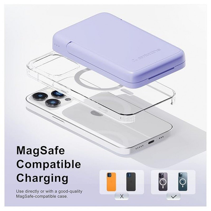 Ambrane 10000mAh Magnetic Wireless Power Bank for iPhone , 22.5W Wired + 15W Wireless Charging, Mobile Stand (Aerosync PB 10, Purple) Ambrane 10000mAh Magnetic Wireless Power Bank for iPhone , 22.5W Wired + 15W Wireless Charging, Mobile Stand (Aerosync PB 10, Purple)