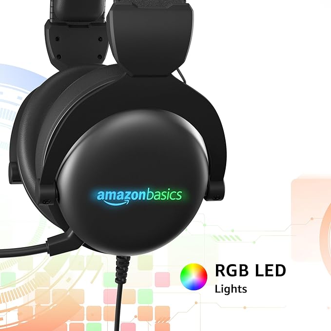amazon basics Wired Over The Ear Gaming Headphones with Mic | RGB | 7.1 Channel Surround Audio | Remote Control (Black) amazon basics Wired Over The Ear Gaming Headphones with Mic | RGB | 7.1 Channel Surround Audio | Remote Control (Black)
