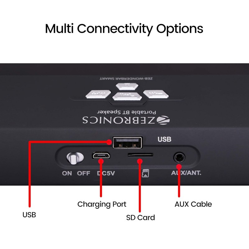 Zebronics Portable Bluetooth Speaker with USB, Micro SD Card, AUX, FM, Call Function and Remote Control  