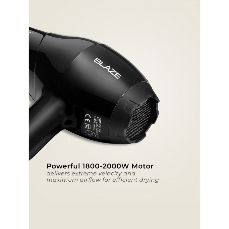 Ikonic Blaze Hair Dryer 1800W-2000W 3 Heat and 2 Speed Setting Combination Powerful AC Motor comes with 2 Interchangeable Nozzles, For All Hair Types Ikonic Blaze Hair Dryer 1800W-2000W 3 Heat and 2 Speed Setting Combination Powerful AC Motor comes with 2 Interchangeable Nozzles, For All Hair Types