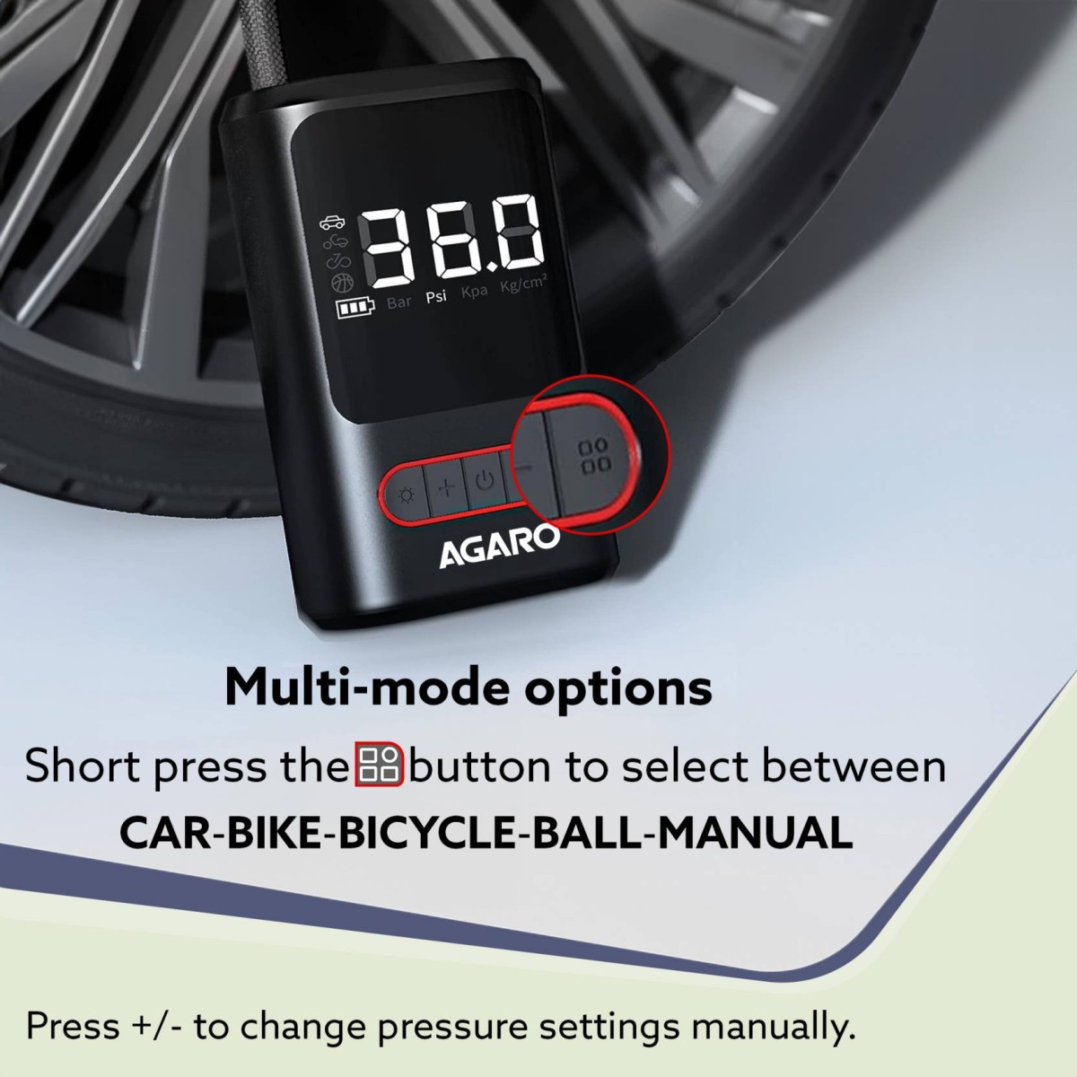 AGARO Galaxy Cordless Tyre Inflator, 150 PSI, 2x2000mAh Battery, Powerbank, LED Light, Type-C Charging, Digital Display, Multiple Nozzles